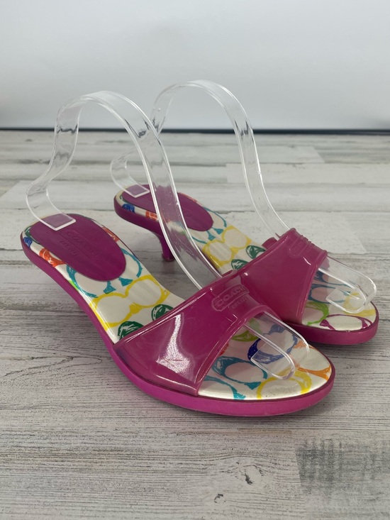Coach Shoes - VTG Y2K Coach SCRIBBLE Signature Jelly Pink Kitten Heel Slip On Sandals Size 7.5